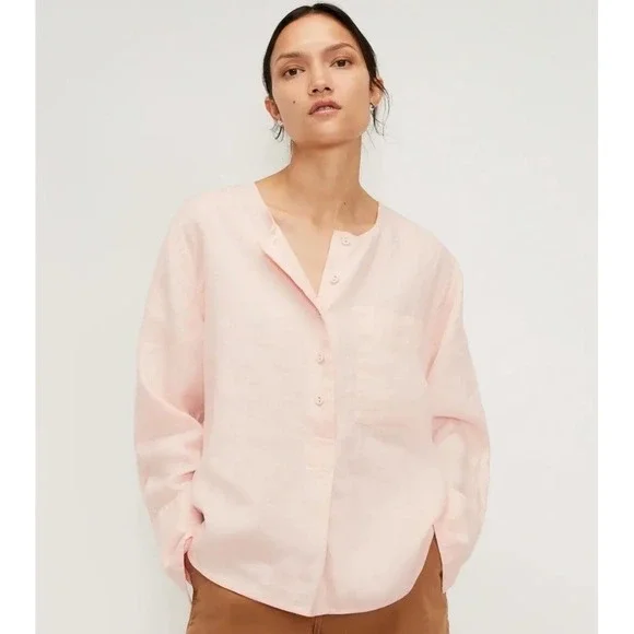 Everlane Women's Linen Popover Shirt Petal Pink Blouse Long Sleeve Size 2 - Picture 1 of 13